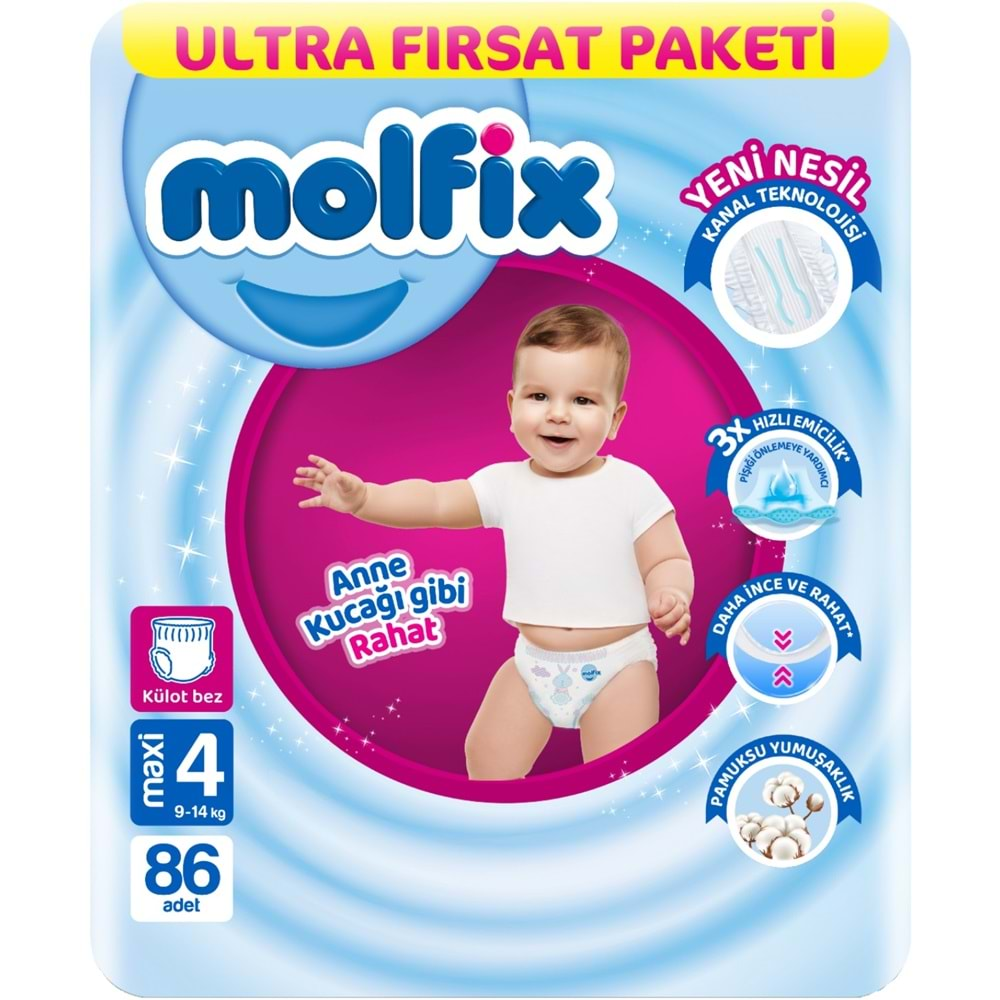 Molfix Külot Bebek Bezi Beden:4 (9-14Kg) Maxi 172 Adet Ekonomik Ultra Fırsat Pk