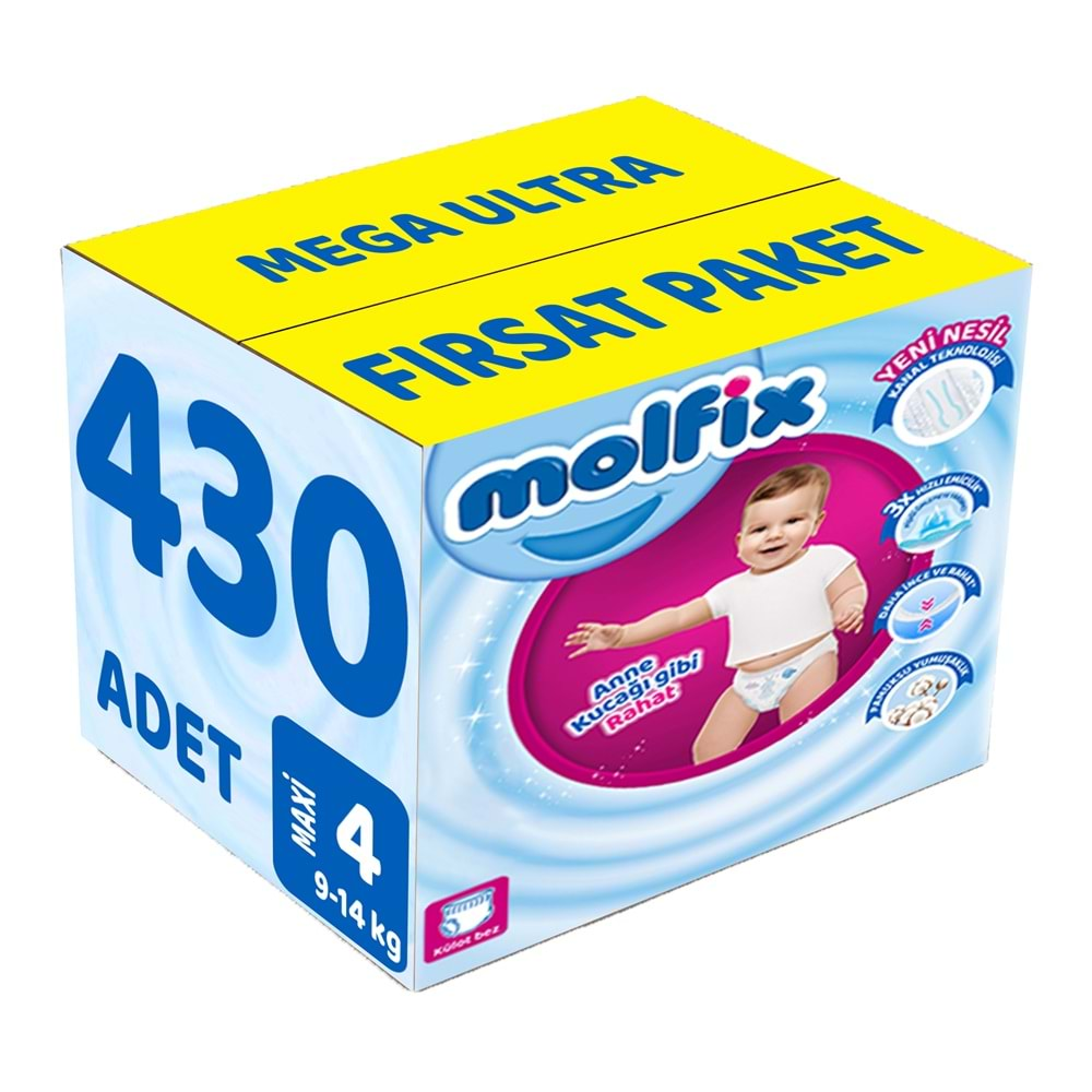 Molfix Külot Bebek Bezi Beden:4 (9-14Kg) Maxi 430 Adet Mega Ultra Fırsat Pk