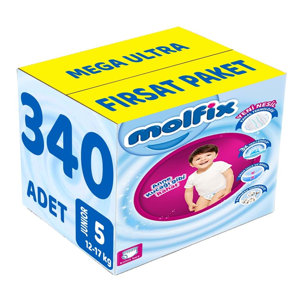 Molfix Külot Bebek Bezi Beden:5 (12-17KG) Junior 340 Adet Mega Ultra Fırsat Pk