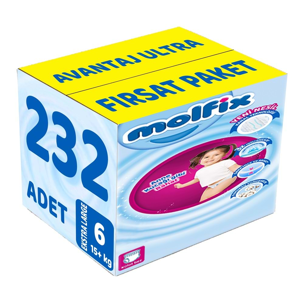 Molfix Külot Bebek Bezi Beden:6 (15+Kg) Extra Large 232 Adet Avantaj Ultra Fırsat Pk