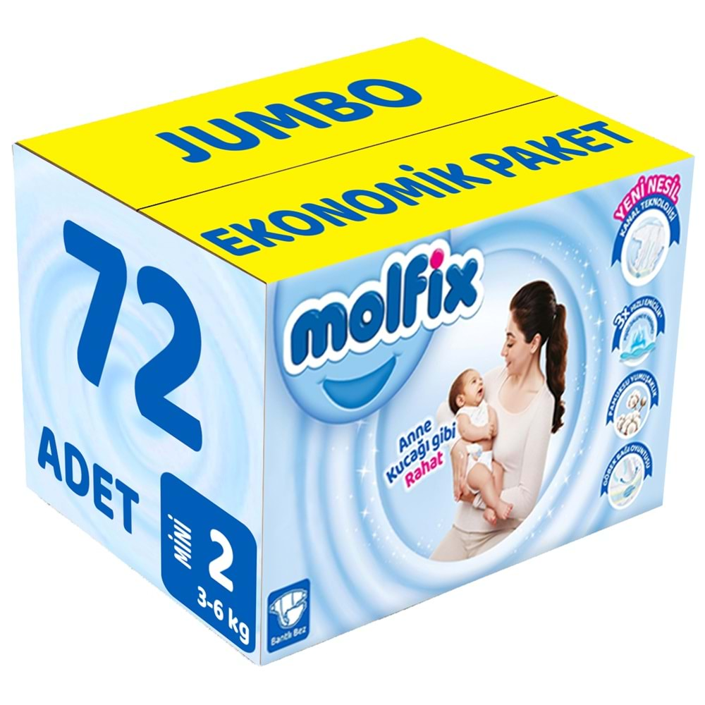 Molfix Bebek Bezi Beden:2 (3-6Kg) Mini 72 Adet Jumbo Ekonomik Pk