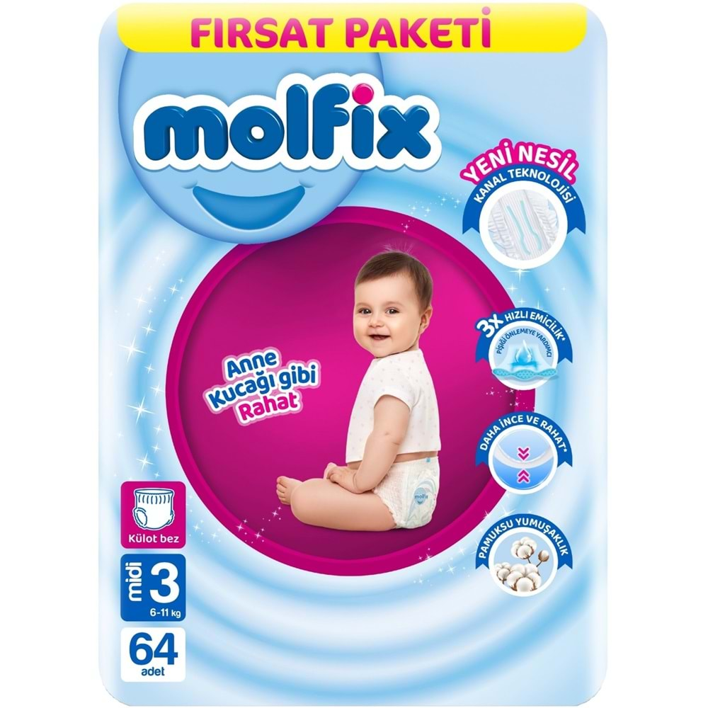 Molfix Külot Bebek Bezi Beden:3 (6-11KG) Midi 256 Adet Avantaj Fırsat Pk