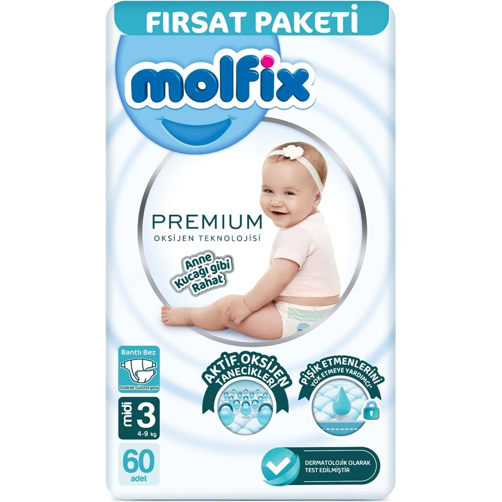 Molfix Premium Bebek Bezi Beden:3 (4-9KG) Midi 180 Adet Aylık Ultra Fırsat Pk