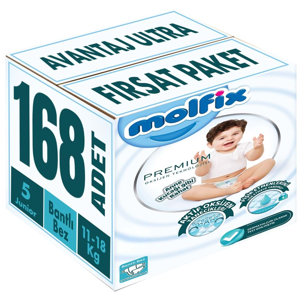 Molfix Premium Bebek Bezi Beden:5 (11-18KG) Junior 168 Adet Avantaj Ultra Fırsat Pk