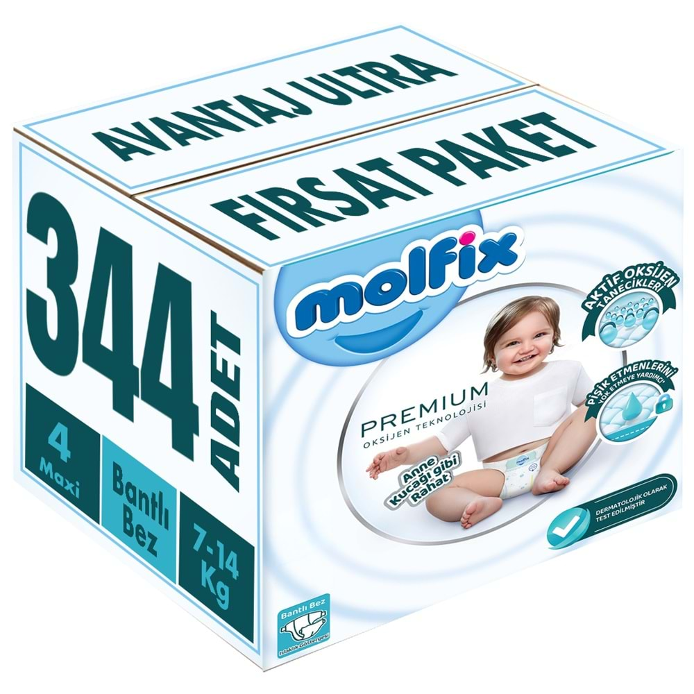 Molfix Premium Bebek Bezi Beden:4 (7-14KG) Maxi 344 Adet Avantaj Ultra Fırsat Pk