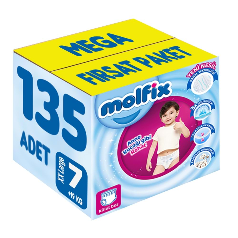 Molfix Külot Bebek Bezi Beden:7 (19+KG) XX Large 135 Adet Mega Fırsat Pk