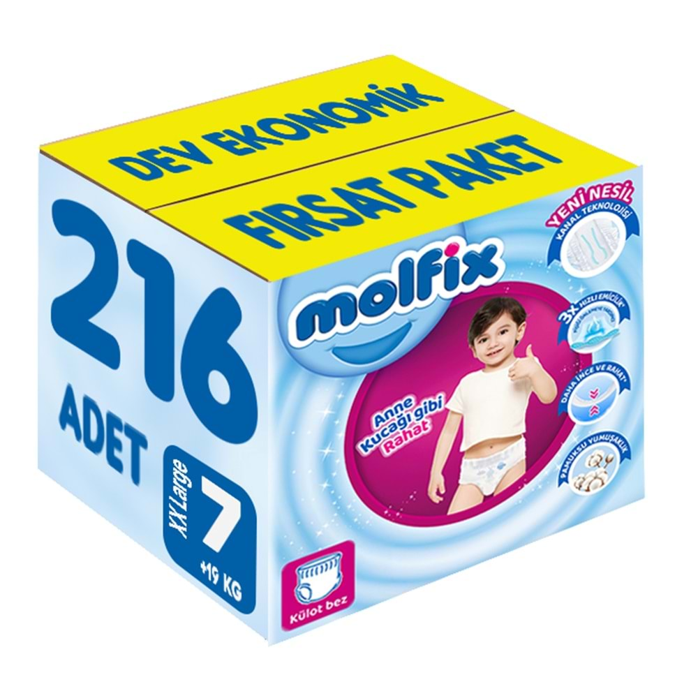 Molfix Külot Bebek Bezi Beden:7 (19+KG) XX Large 216 Adet Dev Ekonomik Fırsat Pk