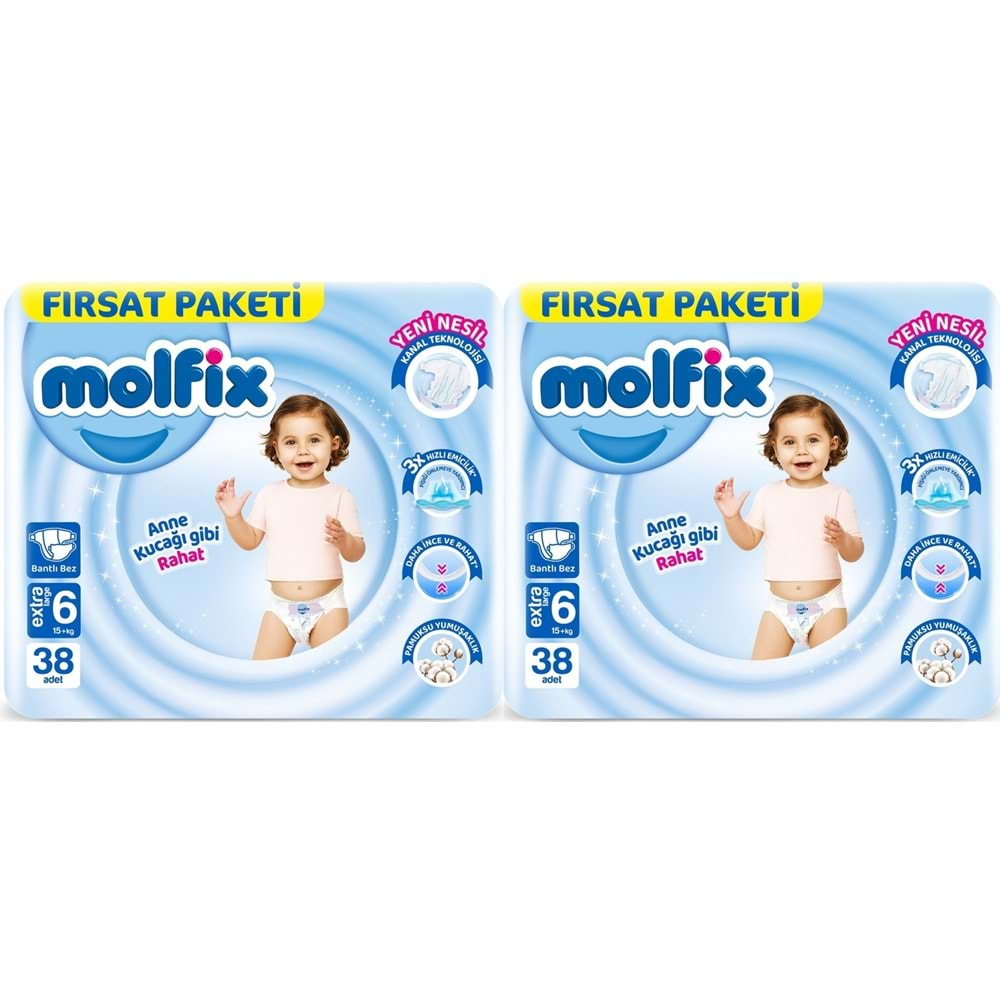 Molfix Bebek Bezi Beden:6 (15+KG) Extra Large 76 Adet Ekonomik Fırsat Pk