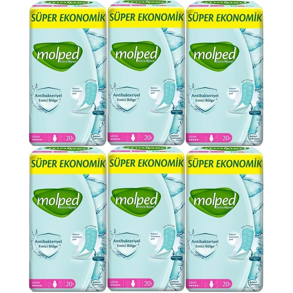 Molped Antibakteriyel Hijyenik Ped Uzun 120 Adet Süper Ekonomik Pk (6PK*20)