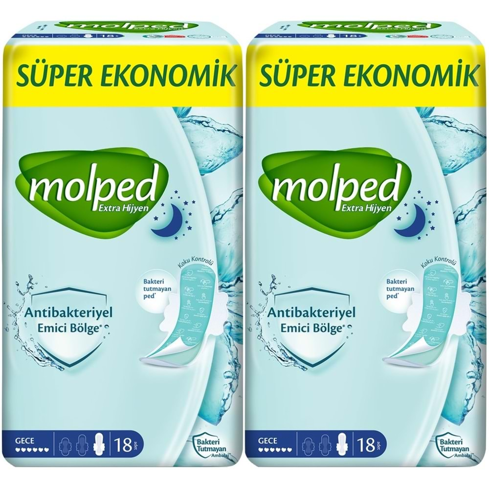 Molped Antibakteriyel Hijyenik Ped Gece 36 Adet Süper Ekonomik Pk (2PK*18)