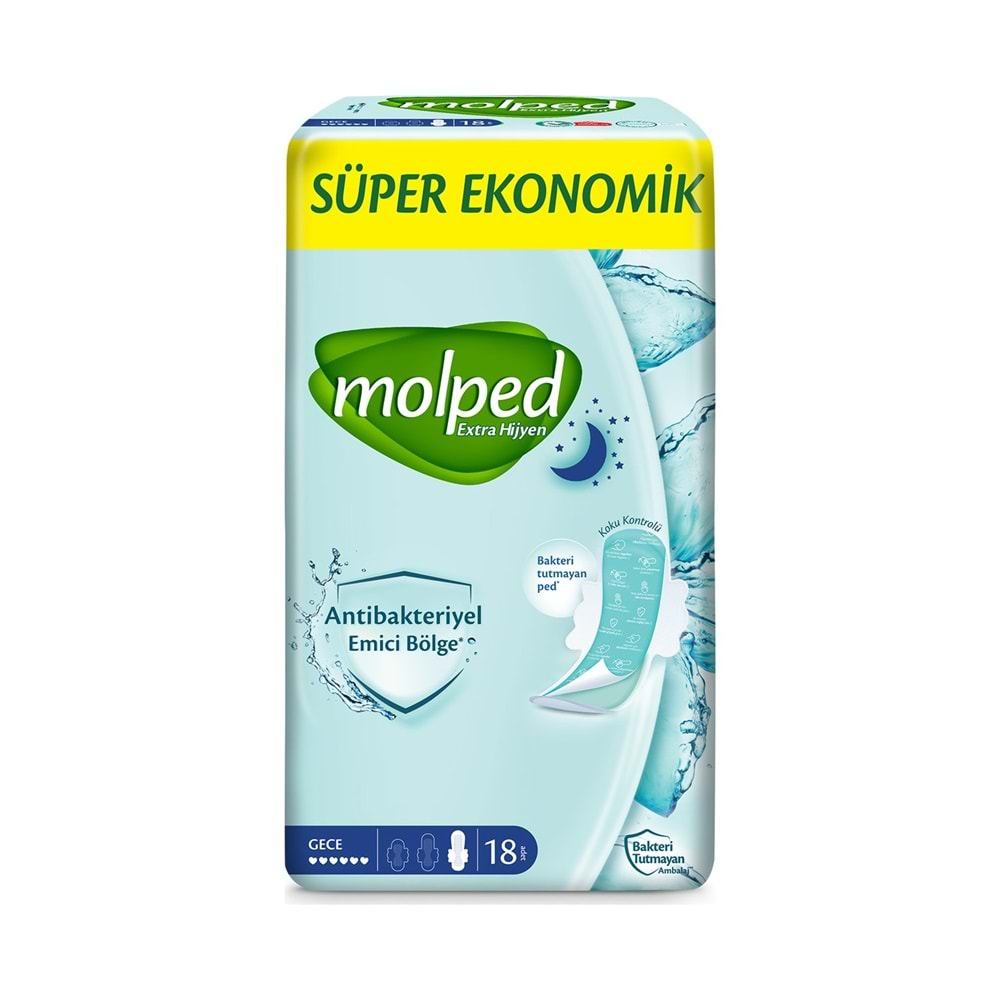 Molped Antibakteriyel Hijyenik Ped Gece 54 Adet Süper Ekonomik Pk (3PK*18)