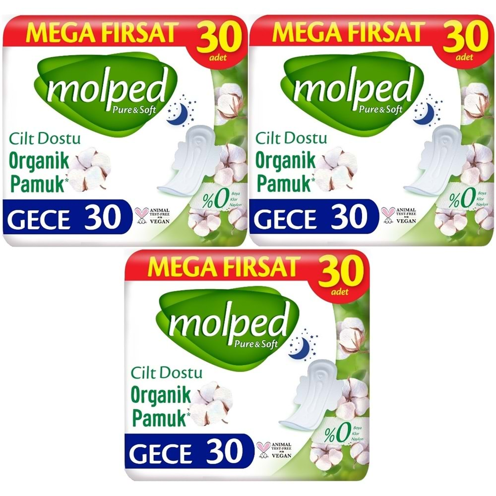 Molped Pure&Soft Hijyenik Ped Gece 90 (3PK*30) Adet Mega Pk