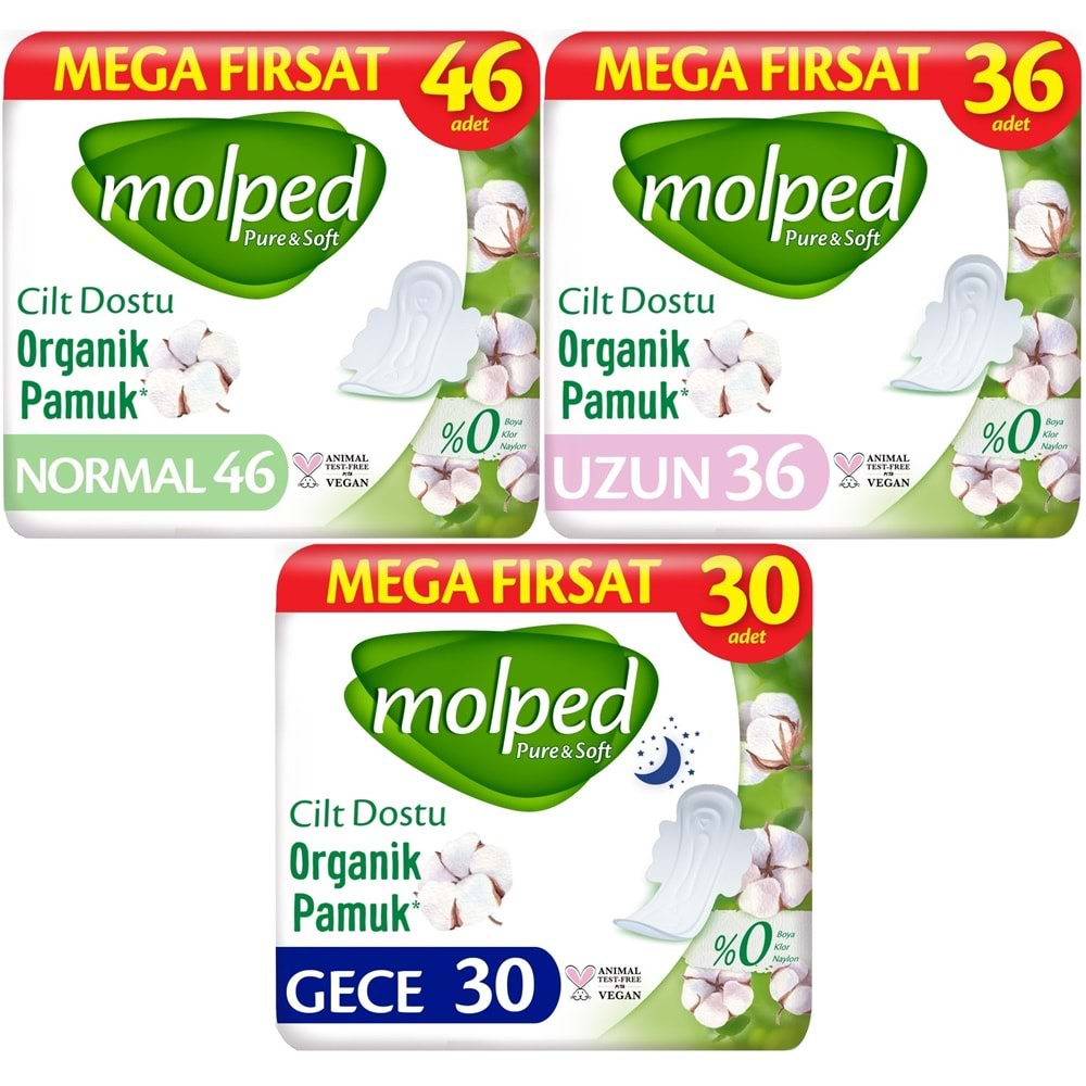 Molped Pure&Soft Hijyenik Ped Avantaj PK Normal 46 + Uzun 36 + Gece 30 Toplam : 112 Adet