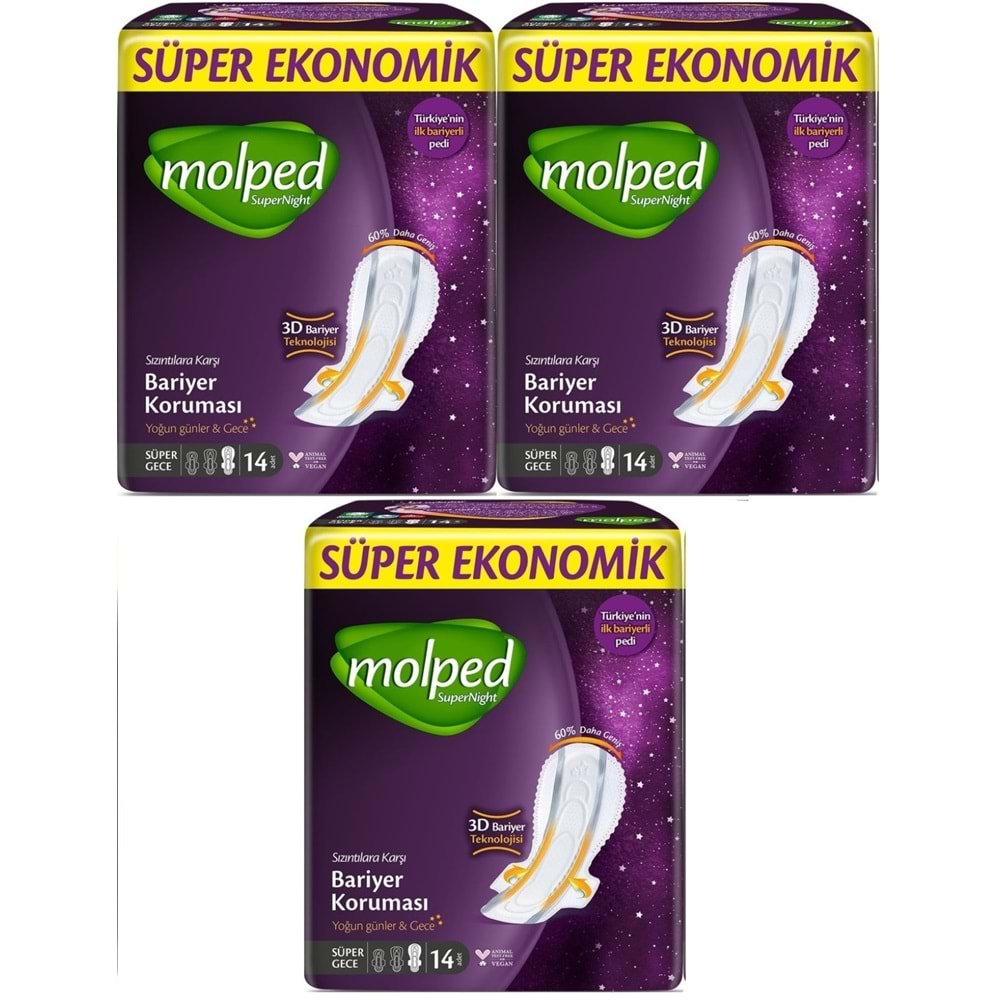 Molped Süper Night Hijyenik Ped Gece 42 Adet Süper Ekonomik Pk (3PK*14)