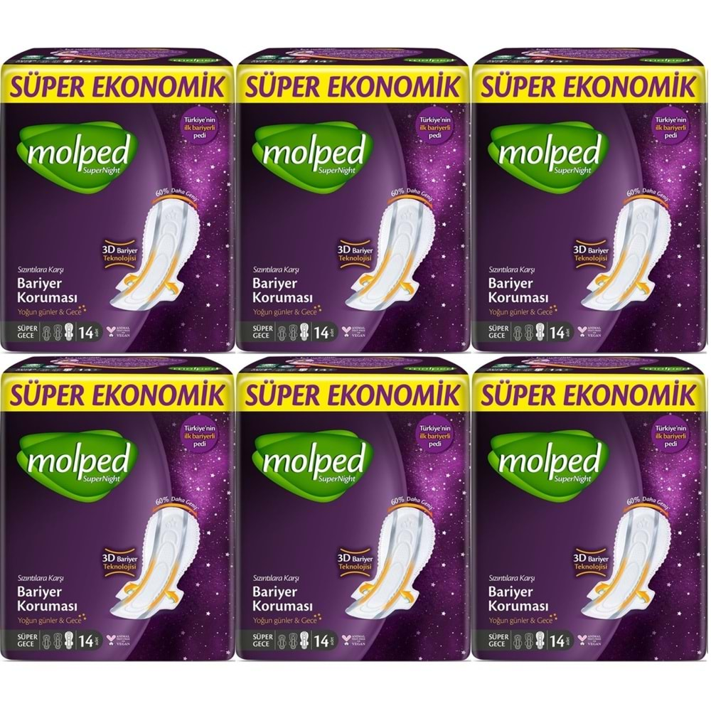 Molped Süper Night Hijyenik Ped Gece 84 Adet Süper Ekonomik Pk (6PK*14)