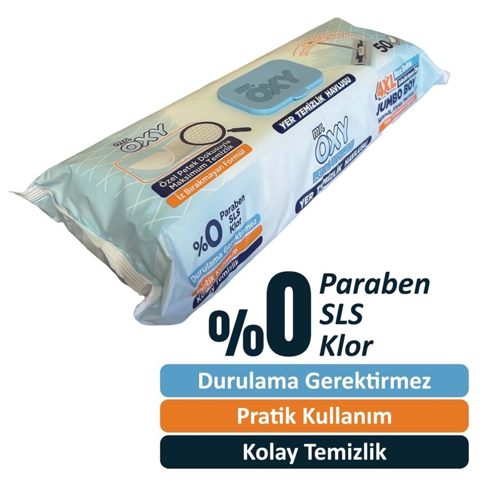 Mr. Oxy Yüzey Temizlik Havlusu Mop Uyumlu 50 Yaprak Plastik Kapaklı (12 Li Set) 400 Yprk