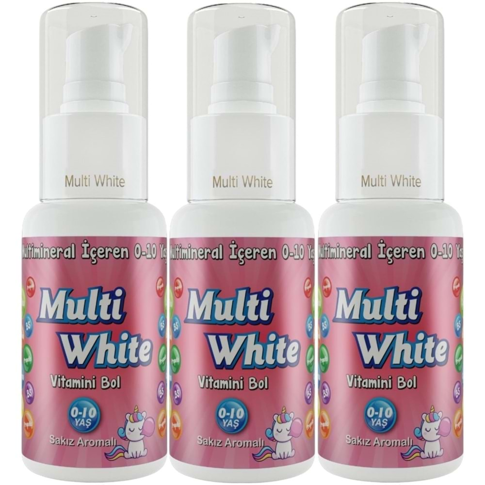 Multi White Diş Macunu 50ML Sakız Aromalı Bol Vitaminli (0-10 Yaş) (3 Lü Set)