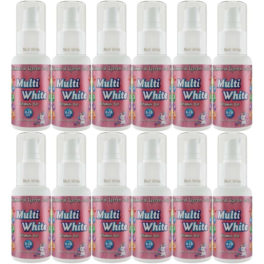 Multi White Diş Macunu 50ML Sakız Aromalı Bol Vitaminli (0-10 Yaş) (12 Li Set)