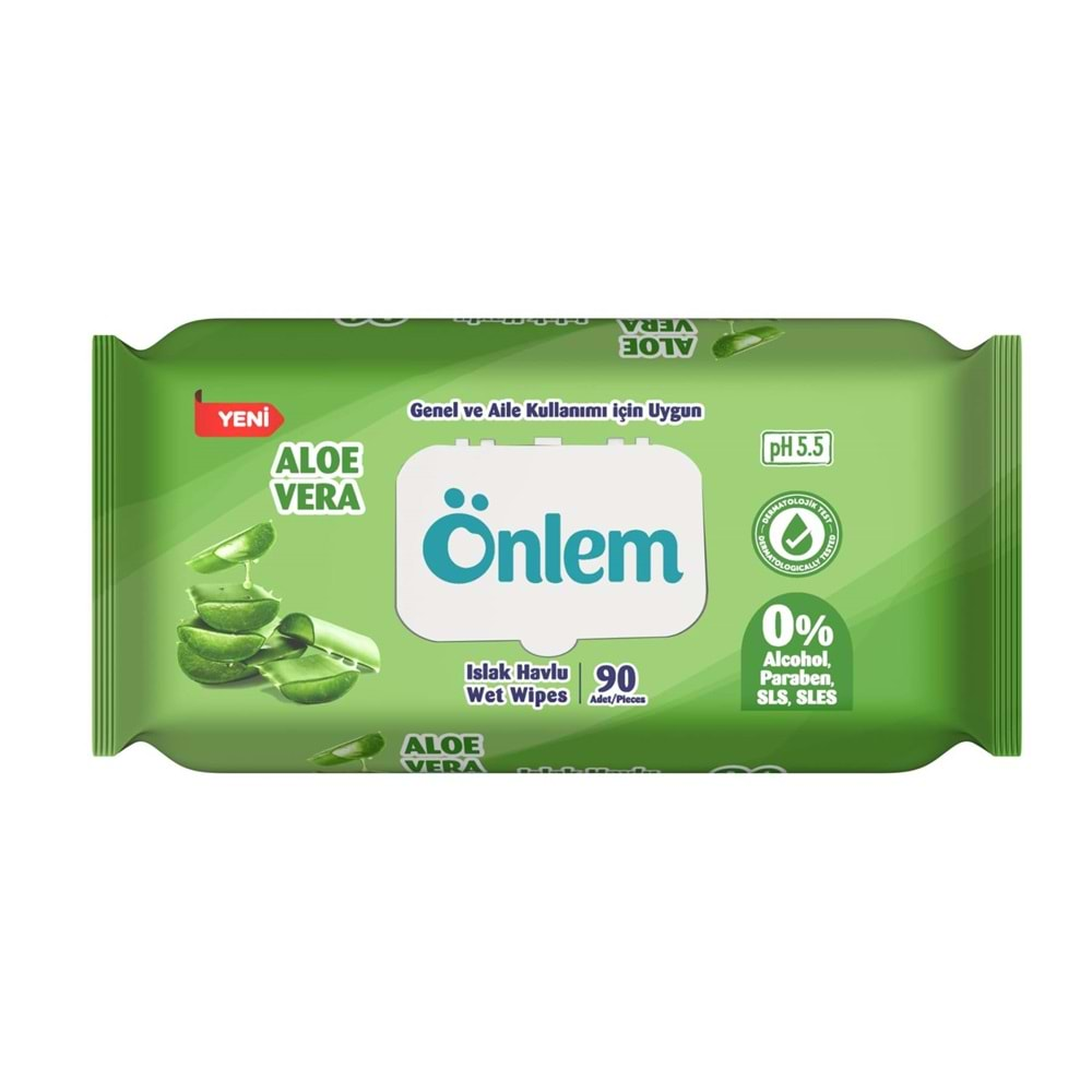 Önlem Islak Havlu Mendil 90 Yaprak Aloe Vera Plastik Kapaklı (9 Lu Set) (810 Yaprak)