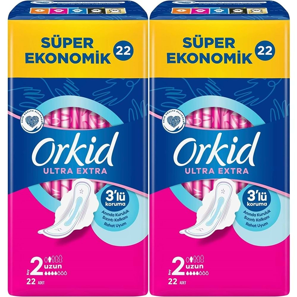 Orkid Hijyenik Ped Ultra Extra Koruma Uzun 44 Adet Süper Ekonomik Pk (2PK*22)