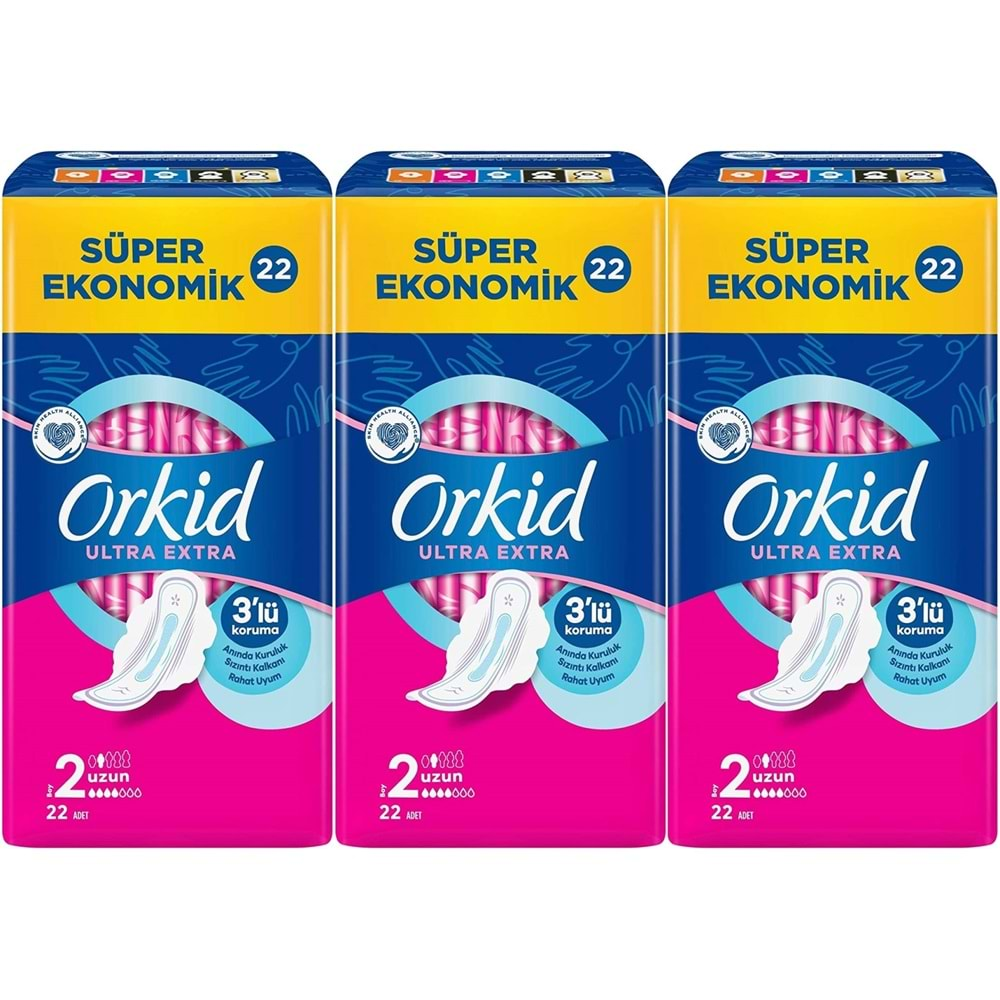 Orkid Hijyenik Ped Ultra Extra Koruma Uzun 66 Adet Süper Ekonomik Pk (3PK*22)