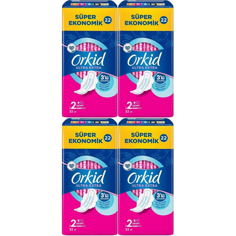 Orkid Hijyenik Ped Ultra Extra Koruma Uzun 88 Adet Süper Ekonomik Pk (4PK*22)