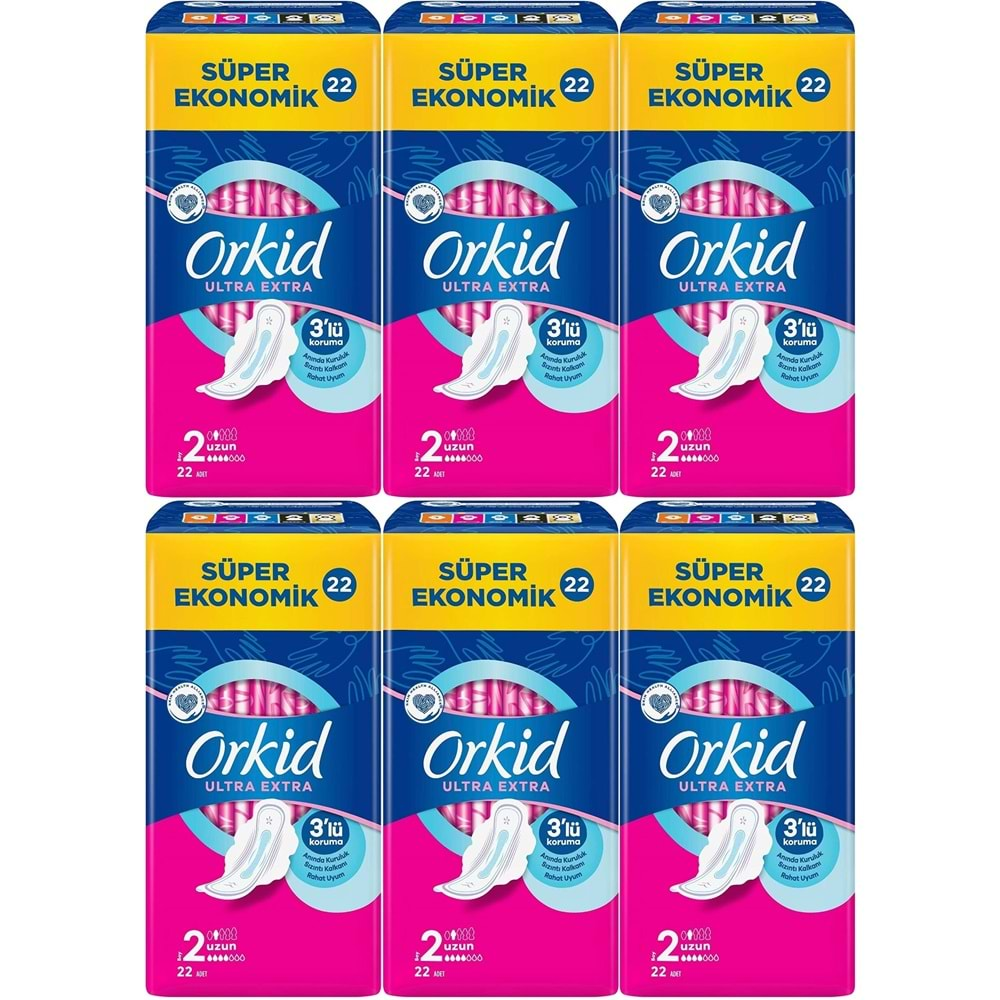 Orkid Hijyenik Ped Ultra Extra Koruma Uzun 132 Adet Süper Ekonomik Pk (6PK*22)