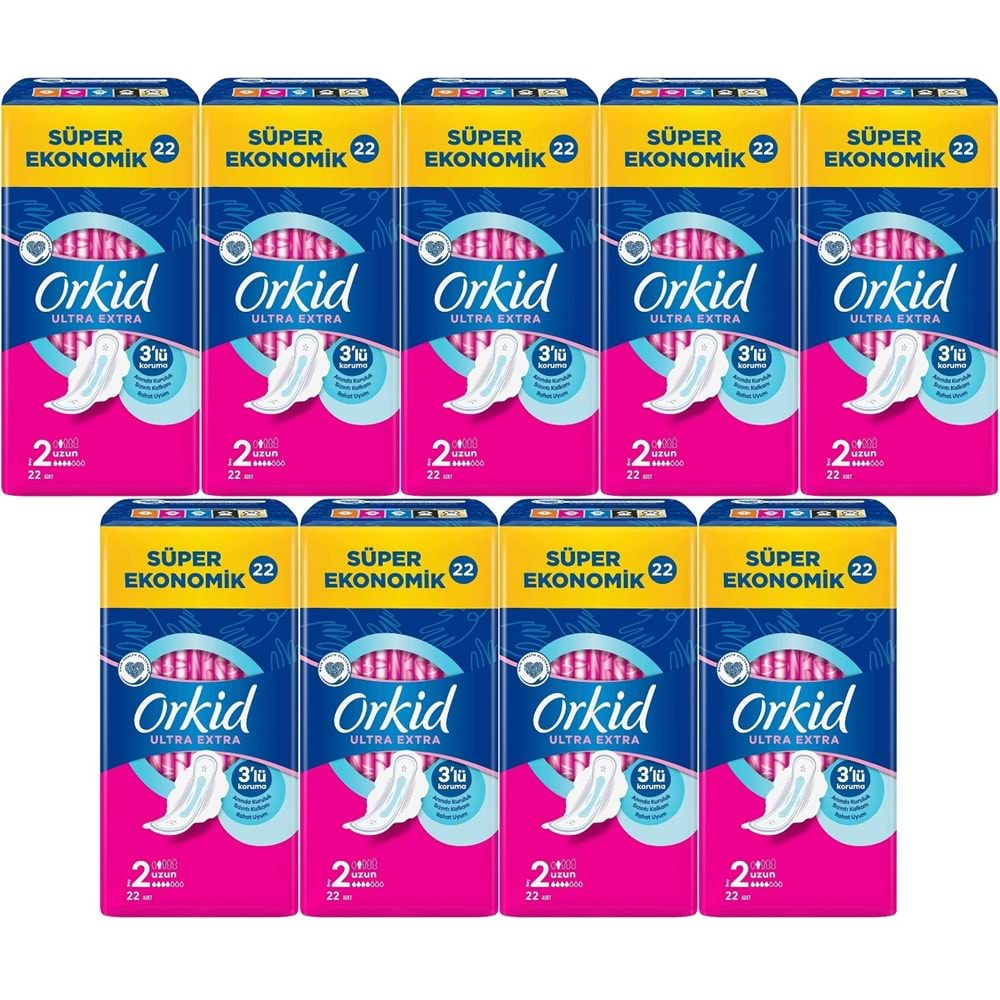 Orkid Hijyenik Ped Ultra Extra Koruma Uzun 198 Adet Süper Ekonomik Pk (9PK*22)