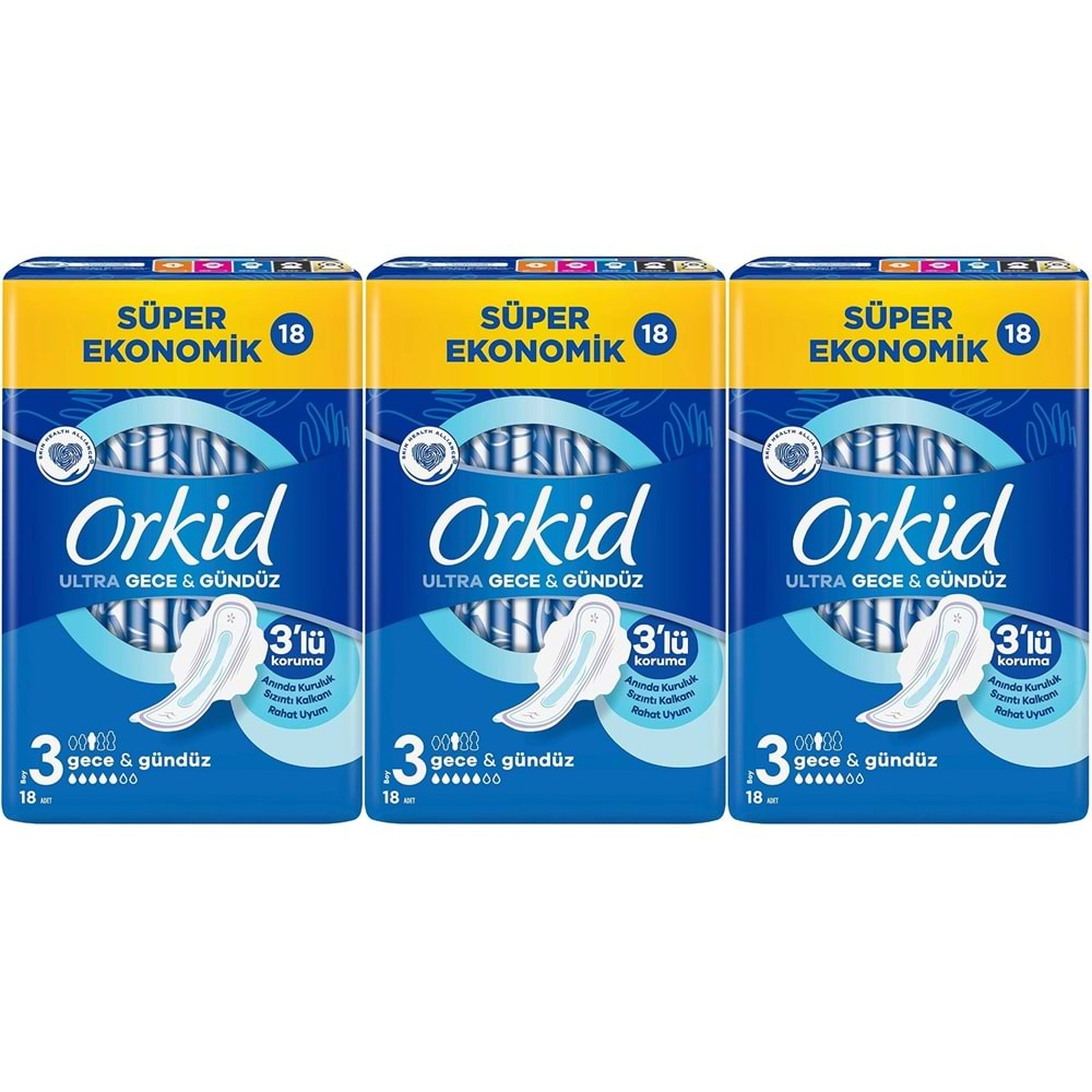 Orkid Hijyenik Ped Ultra Extra Koruma Gece&Gündüz 54 Adet Süper Ekonomik Pk (3PK*18)