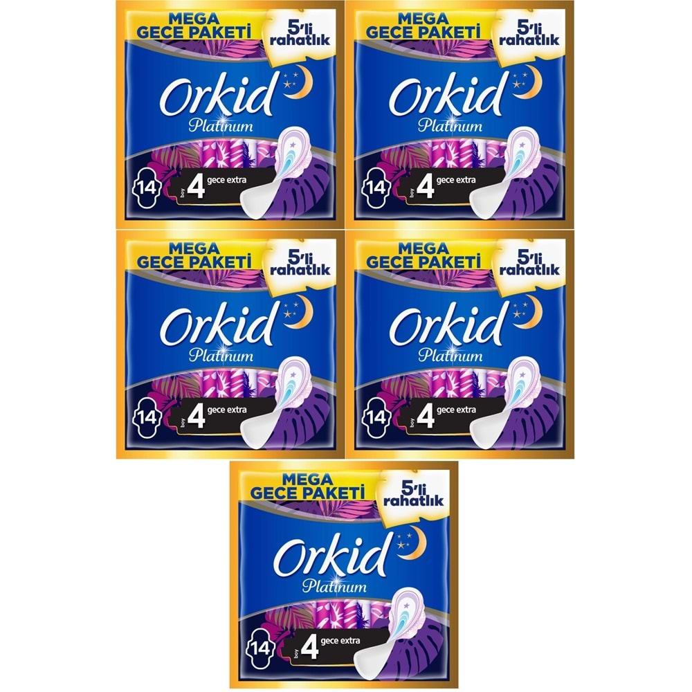 Orkid Platinum Hijyenik Ped Gece Extra 70 Adet (5PK*14) Süper Ekonomik Pk