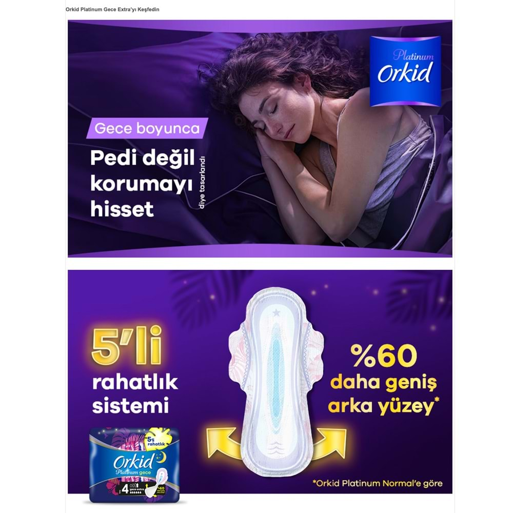 Orkid Platinum Hijyenik Ped Gece Extra 70 Adet (5PK*14) Süper Ekonomik Pk