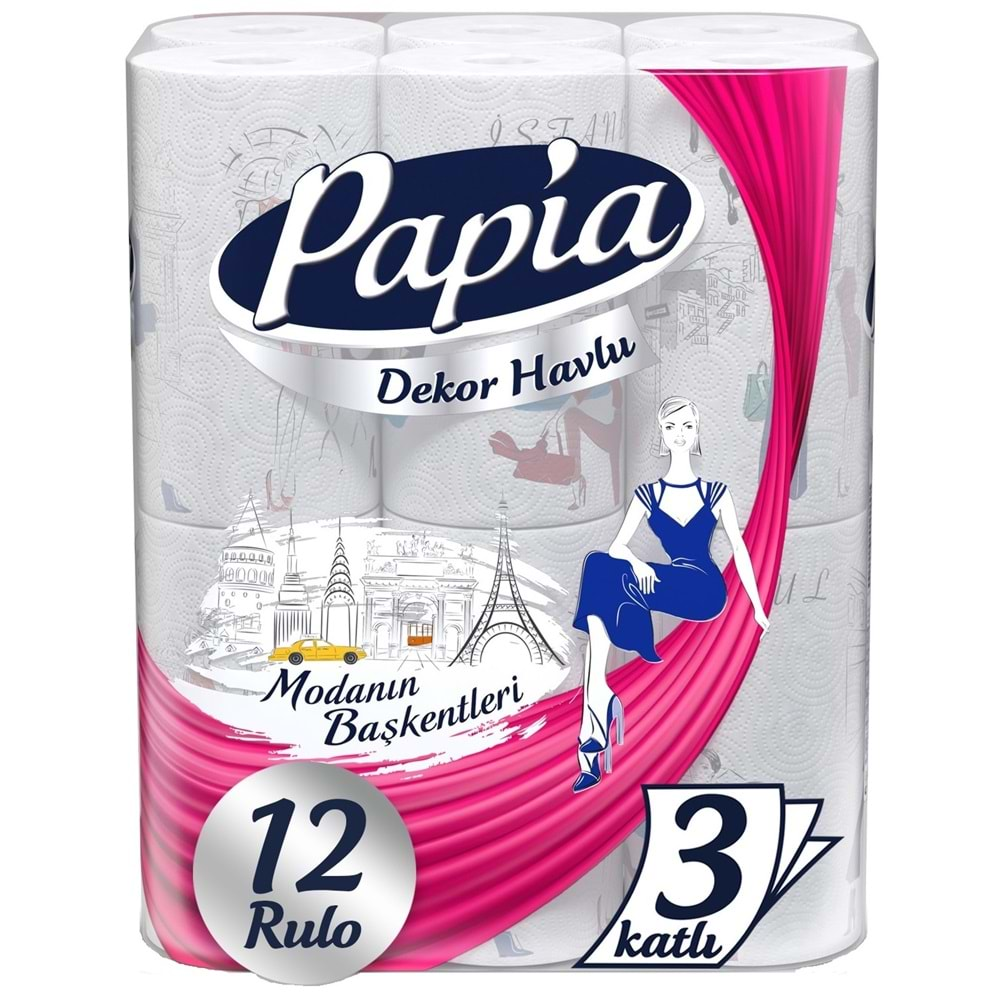 Papia Tuvalet Kağıdı (3 Katlı) 32 Li Pk + 12 Li Paket Kağıt Havlu Decor Desenli (3 Katlı)