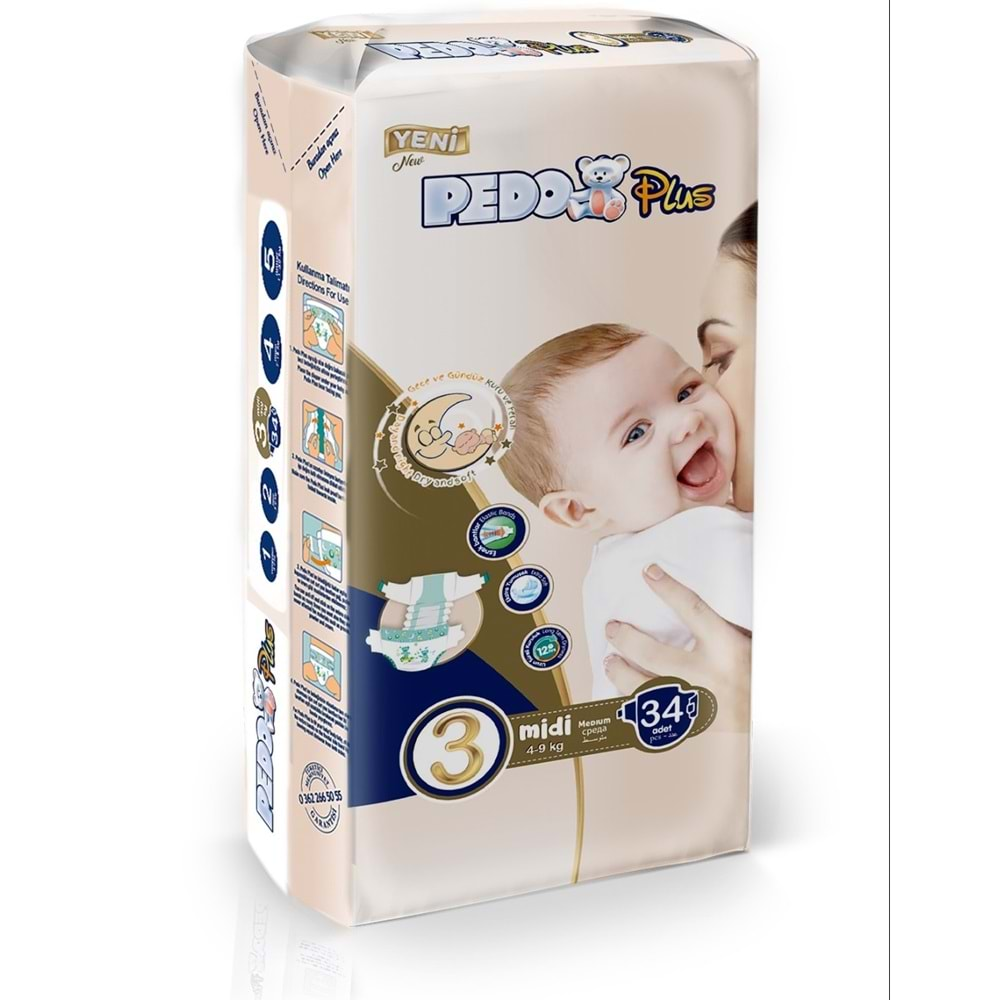 Pedo Plus Bebek Bezi Beden:3 (4-9KG) Midi 102 Adet Jumbo Fırsat Pk