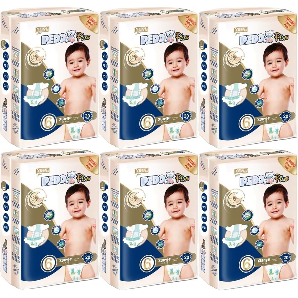 Pedo Plus Bebek Bezi Beden:6 (15+KG) Extra Large 120 Adet Jumbo Avantaj Pk