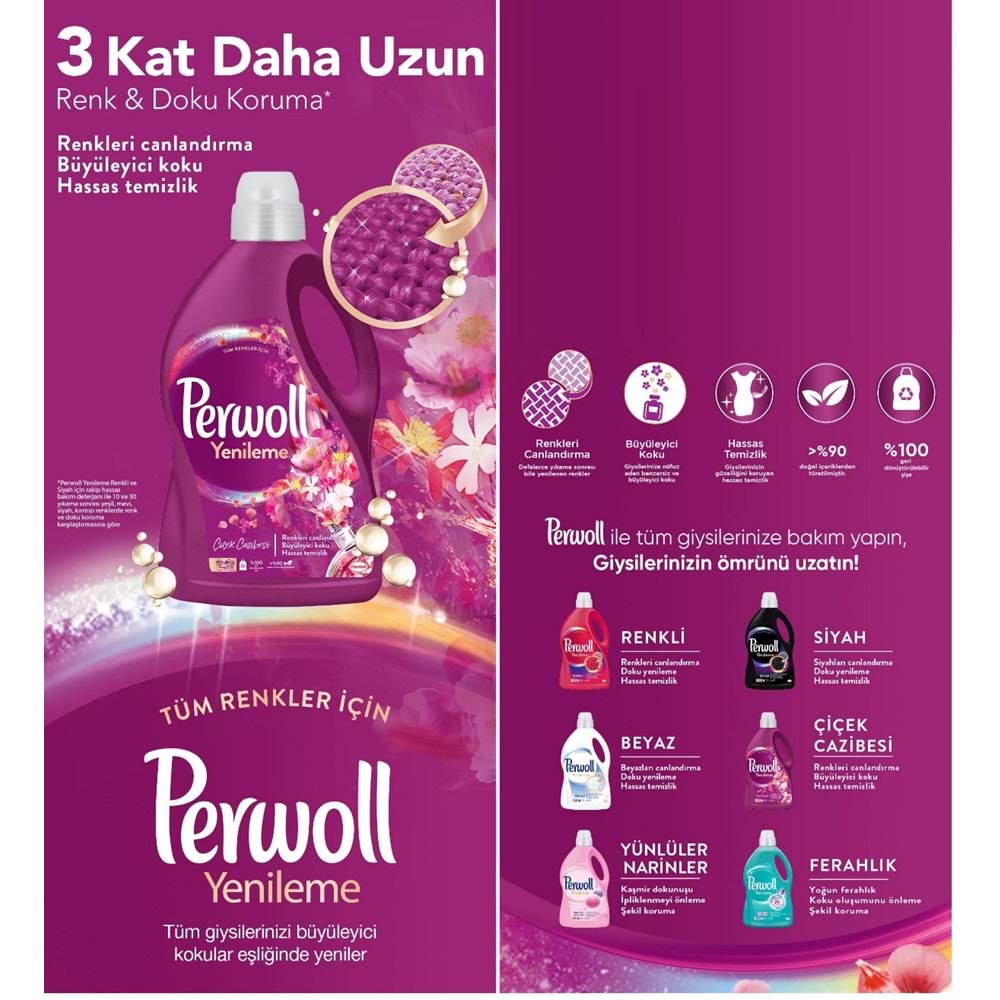 Perwoll Sıvı Çamaşır Deterjanı 16.5LT Çiçek Cazibesi Tüm Renkler (300 Yıkama) (6*2.75LT)