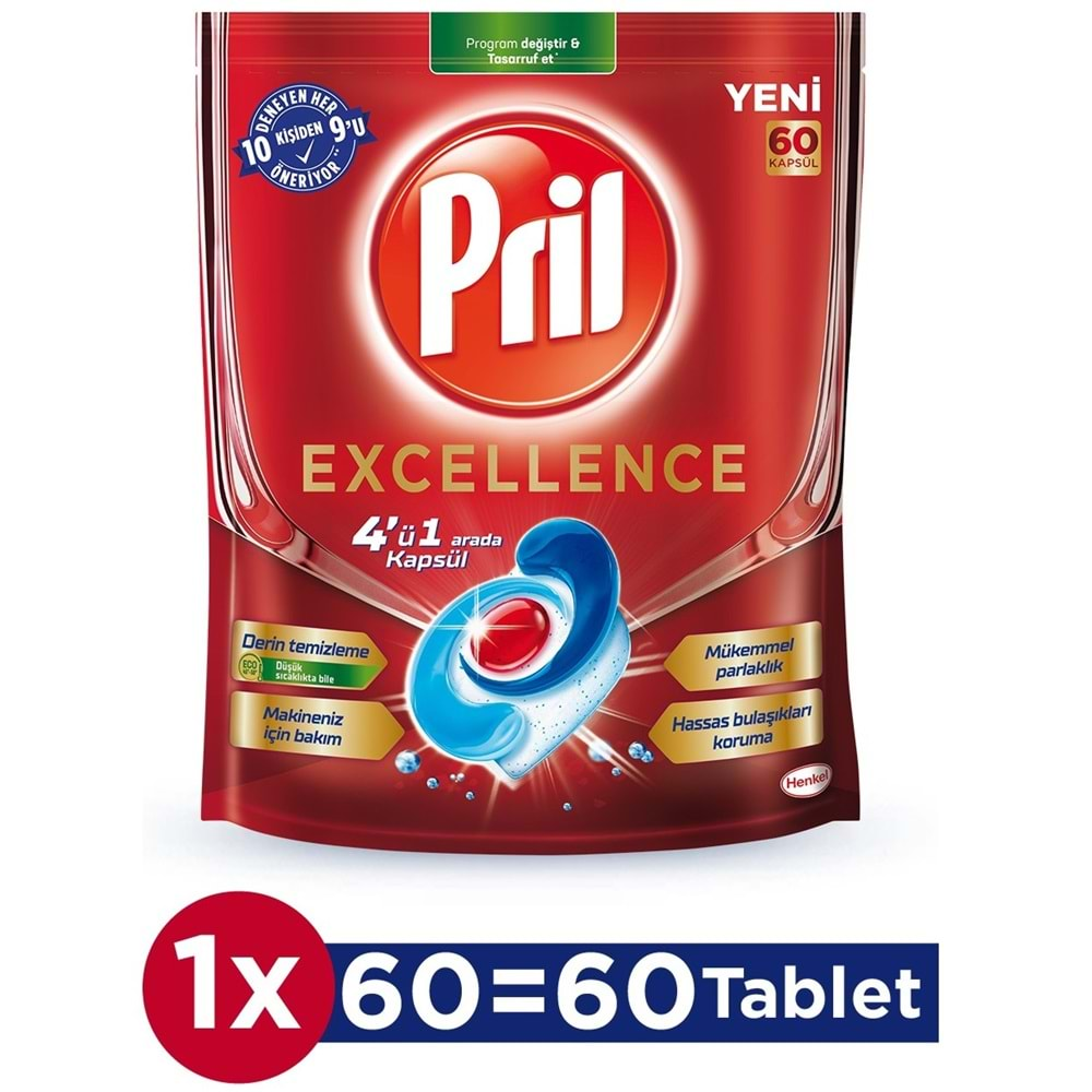 Pril Bulaşık Makinesi Deterjanı Kapsül Tablet Excellence 4 ü 1 Arada 480 Adet (8PK*60)