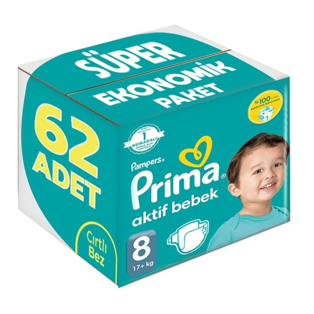 Prima Bebek Bezi Beden:8 (17+Kg) XXX Large 62 Adet Süper Ekonomik Pk