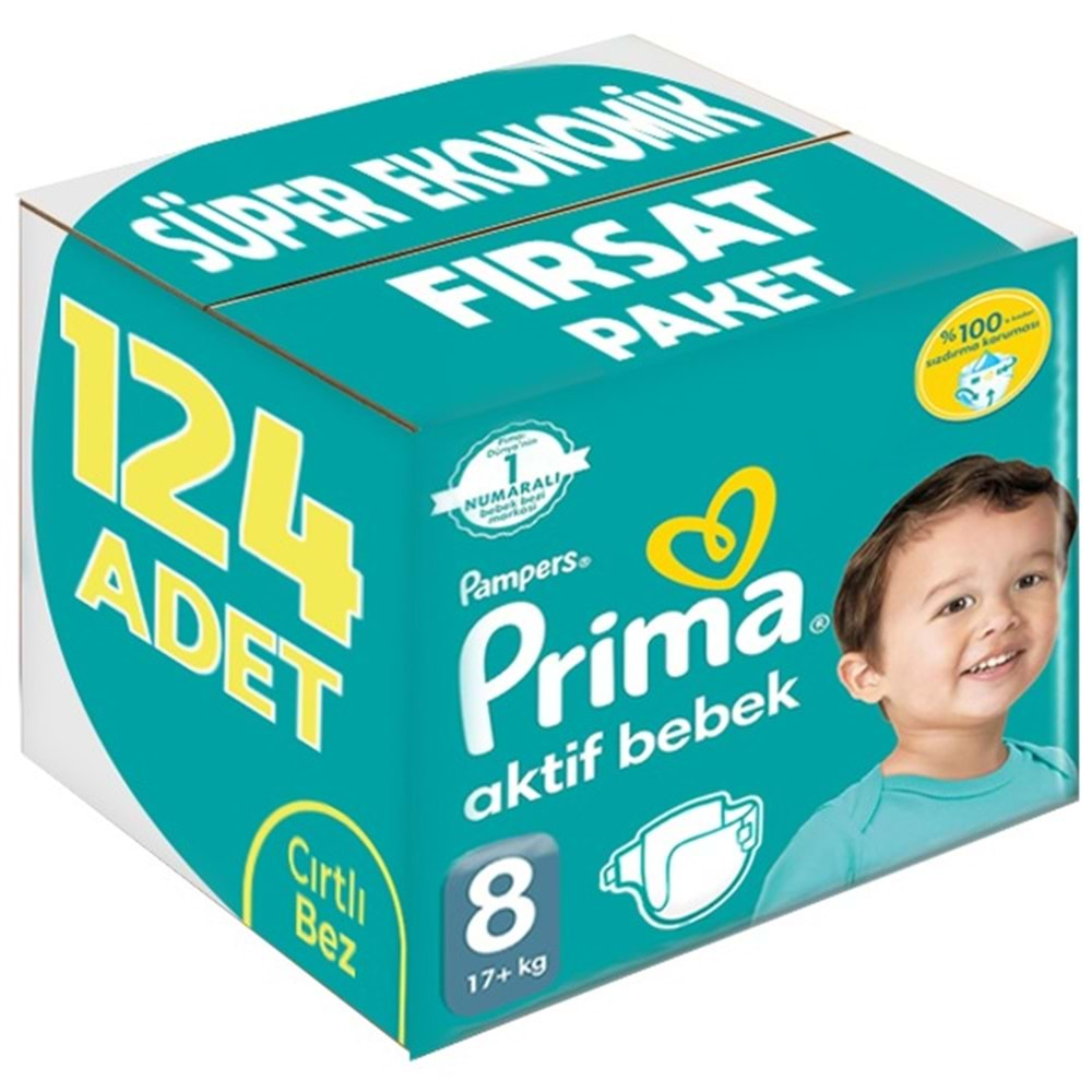 Prima Bebek Bezi Beden:8 (17+Kg) XXX Large 124 Adet Süper Ekonomik Fırsat Pk