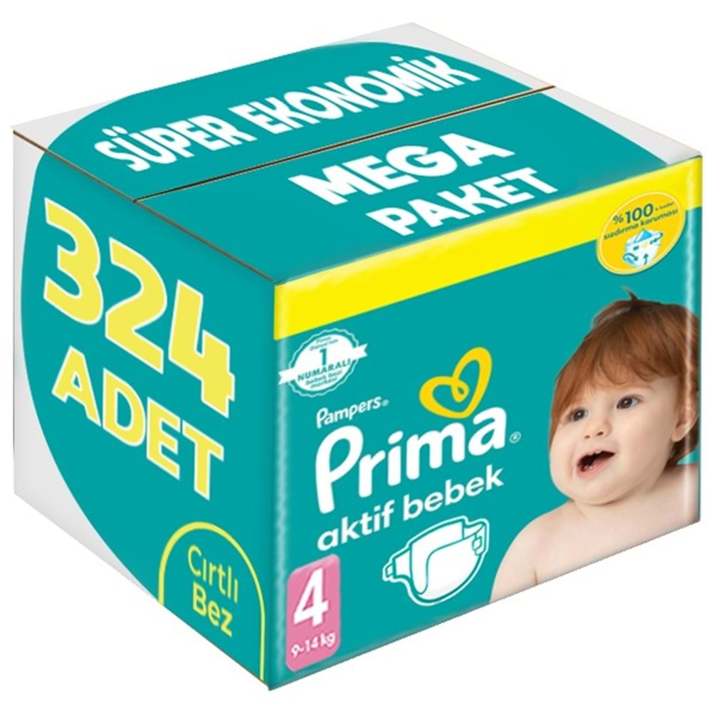 Prima Bebek Bezi Beden:4 (9-14Kg) Maxi 324 Adet Süper Ekonomik Mega Pk