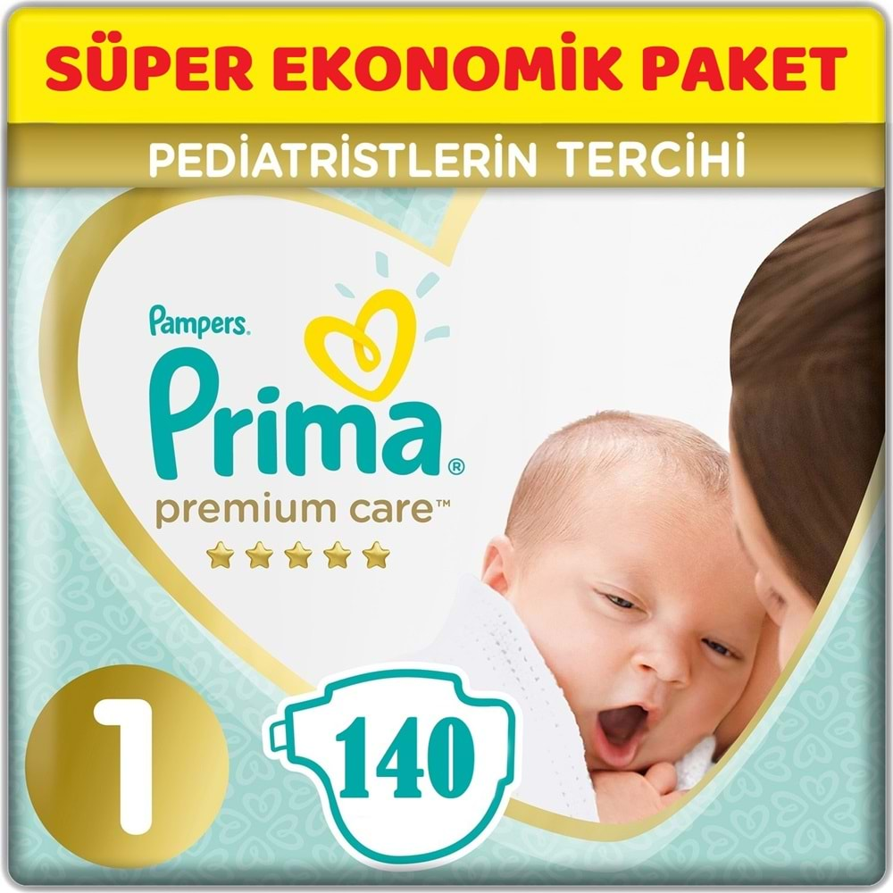 Prima Premium Care Bebek Bezi Beden:1 (2-5Kg) Yeni Doğan 140 Adet + 3 Lü Mendil Süper Ekonomik Pk