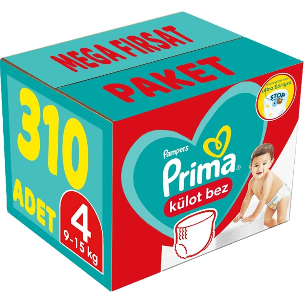 Prima Külot Bebek Bezi Beden:4 (9-15Kg) Maxi 310 Adet Mega Fırsat Pk