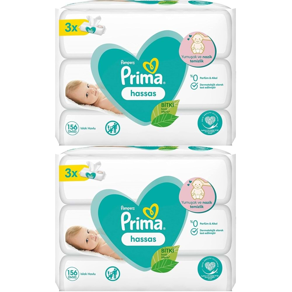 Prima Islak Havlu Mendil Hassas Ciltler İçin Bitki Bazlı Kokusuz (6 Lı Set) (2PK*3) 312 Yaprak