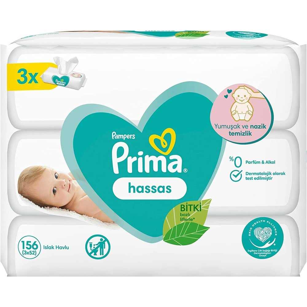 Prima Islak Havlu Mendil Hassas Ciltler İçin Bitki Bazlı Kokusuz (27 Li Set) (9PK*3) 1404 Yaprak