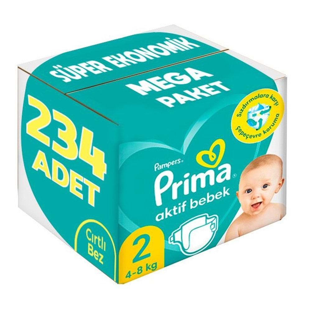 Prima Bebek Bezi Beden:2 (4-8Kg) Mini 234 Adet Süper Ekonomik Mega Pk