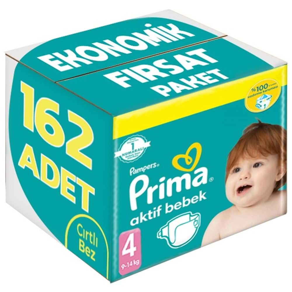 Prima Bebek Bezi Beden:4 (9-14Kg) Maxi 162 Adet Ekonomik Fırsat Pk