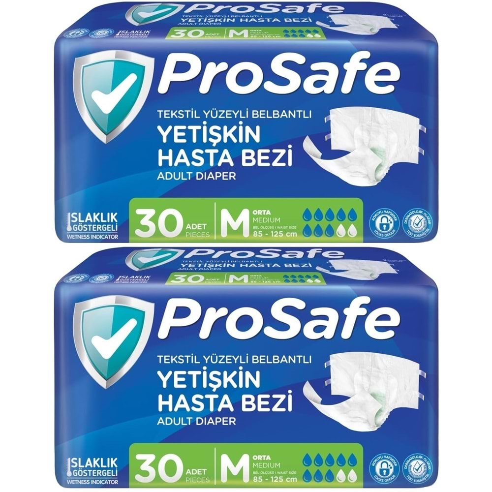 Prosafe Hasta Bezi Yetişkin Bel Bantlı Tekstil Yüzey M-Orta Boy 60 Adet (2PK*30)