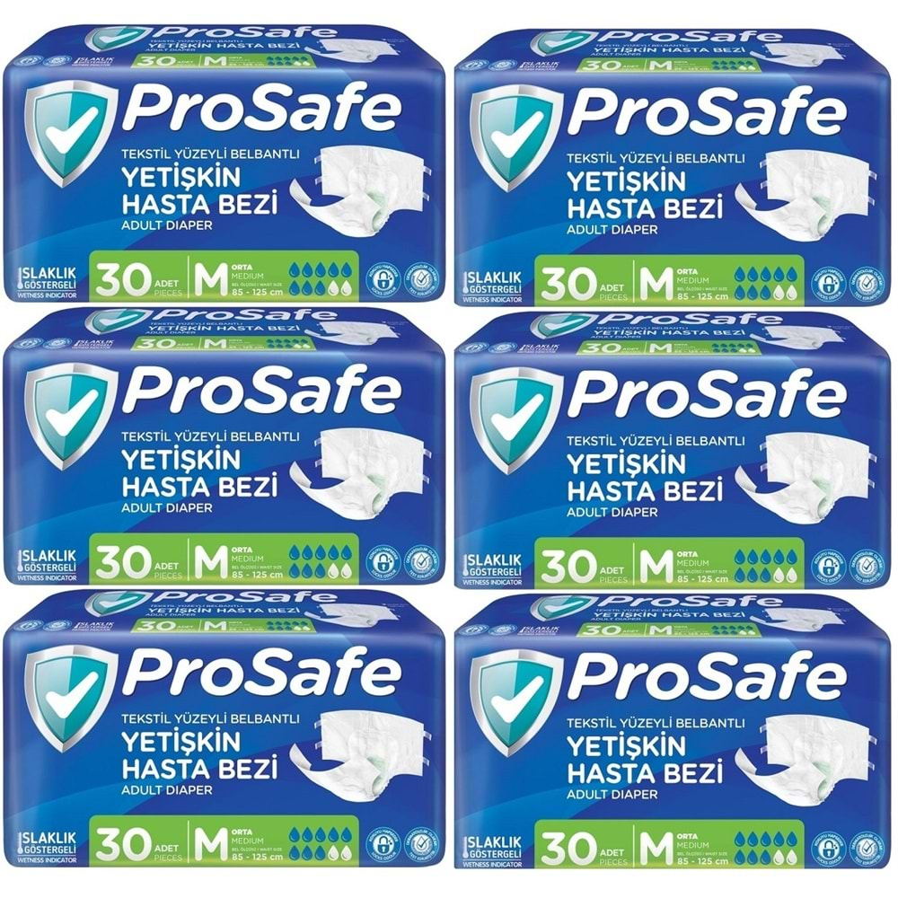 Prosafe Hasta Bezi Yetişkin Bel Bantlı Tekstil Yüzey M-Orta Boy 180 Adet (6PK*30)