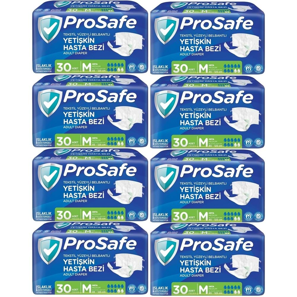 Prosafe Hasta Bezi Yetişkin Bel Bantlı Tekstil Yüzey M-Orta Boy 240 Adet (8PK*30)