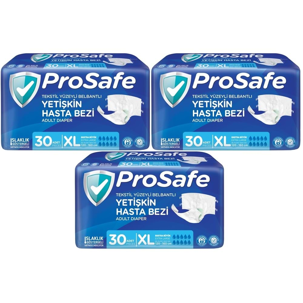 Prosafe Hasta Bezi Yetişkin Bel Bantlı Tekstil Yüzey XL-Extra Large Boy 90 Adet (3PK*30)