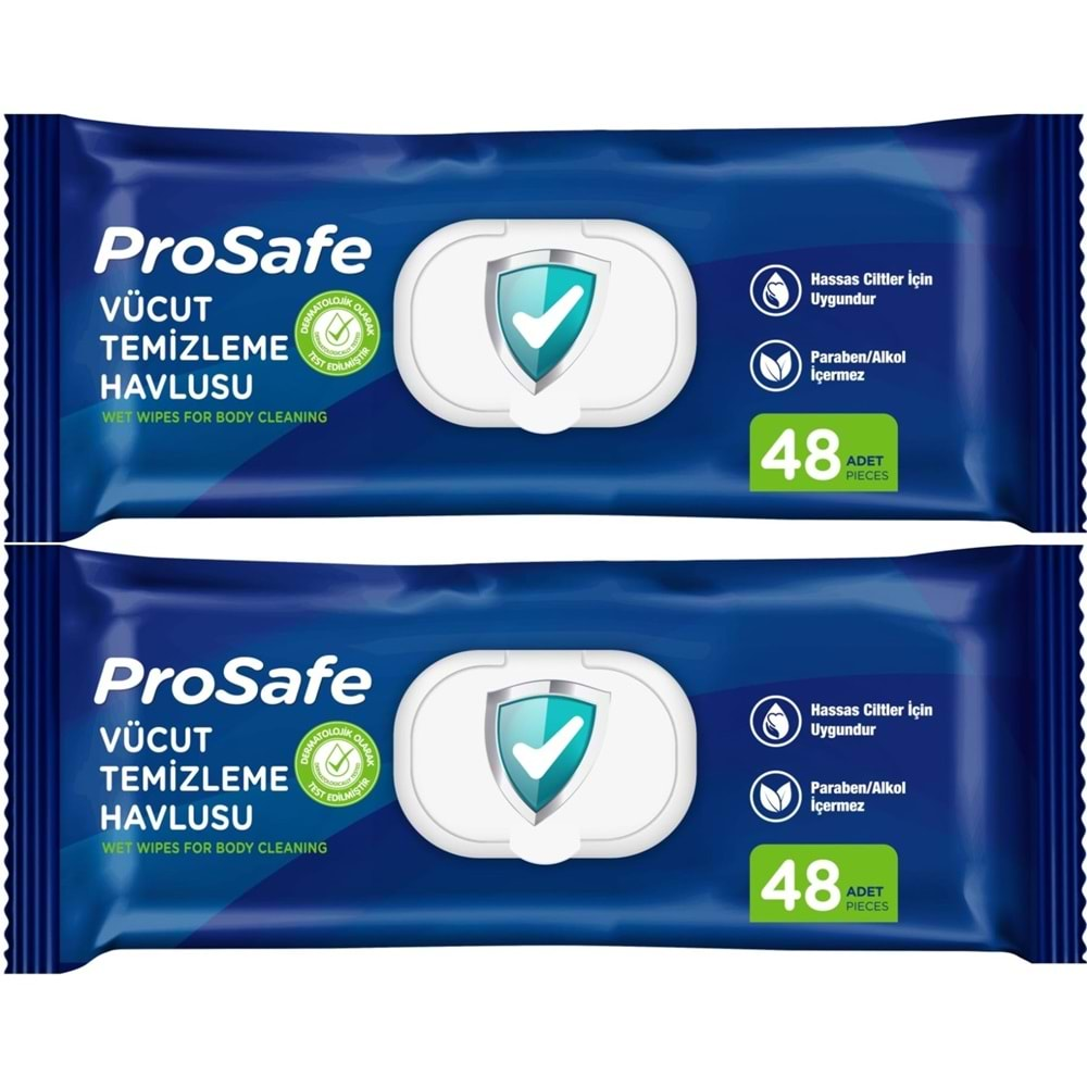 Prosafe Hasta Vücut Temizleme Islak Mendil Havlu 48 Yaprak XL (2 Li Set) Plastik Kapak